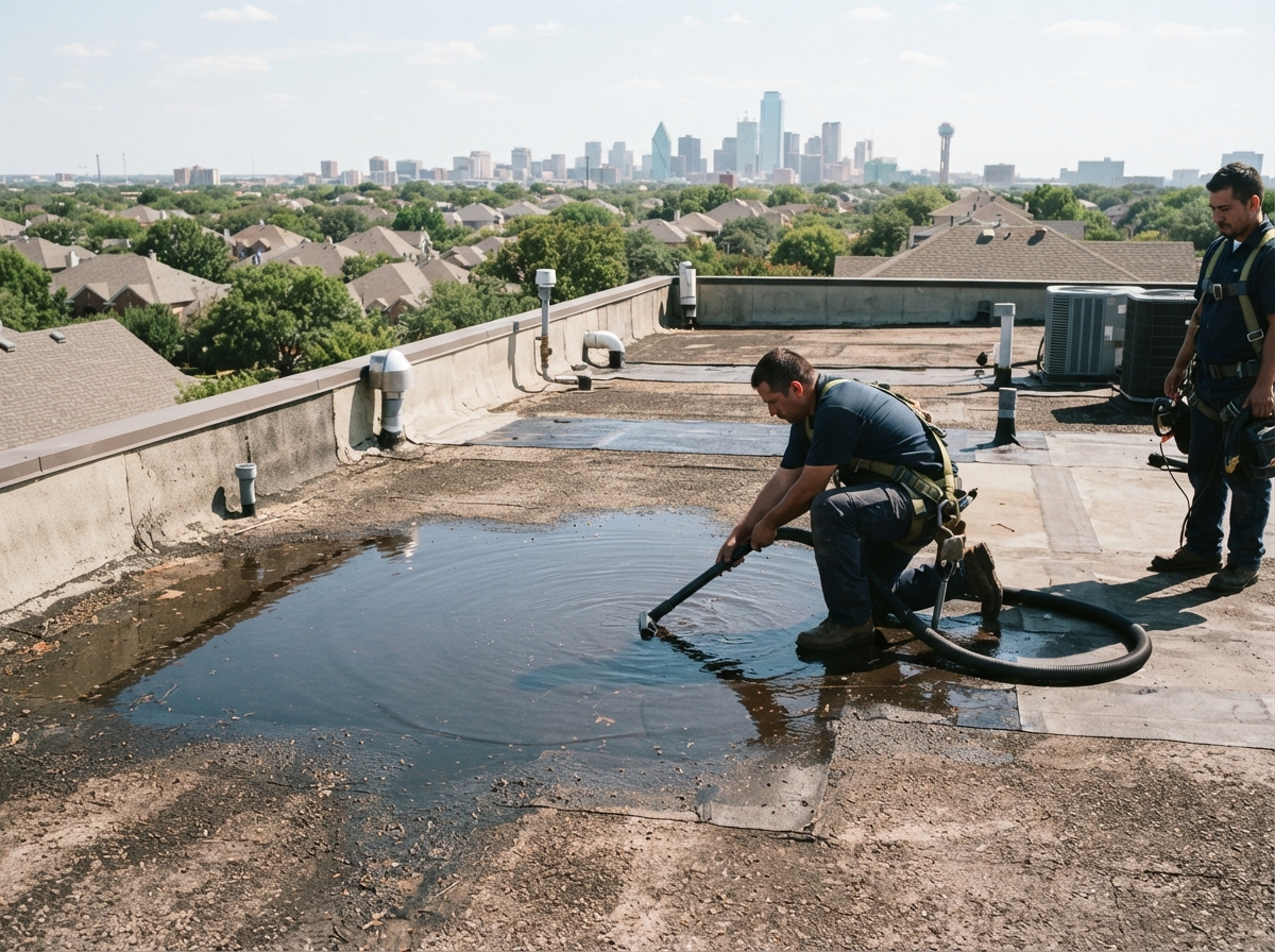 Addressing Ponding Water On Flat Roofs In Dallas
